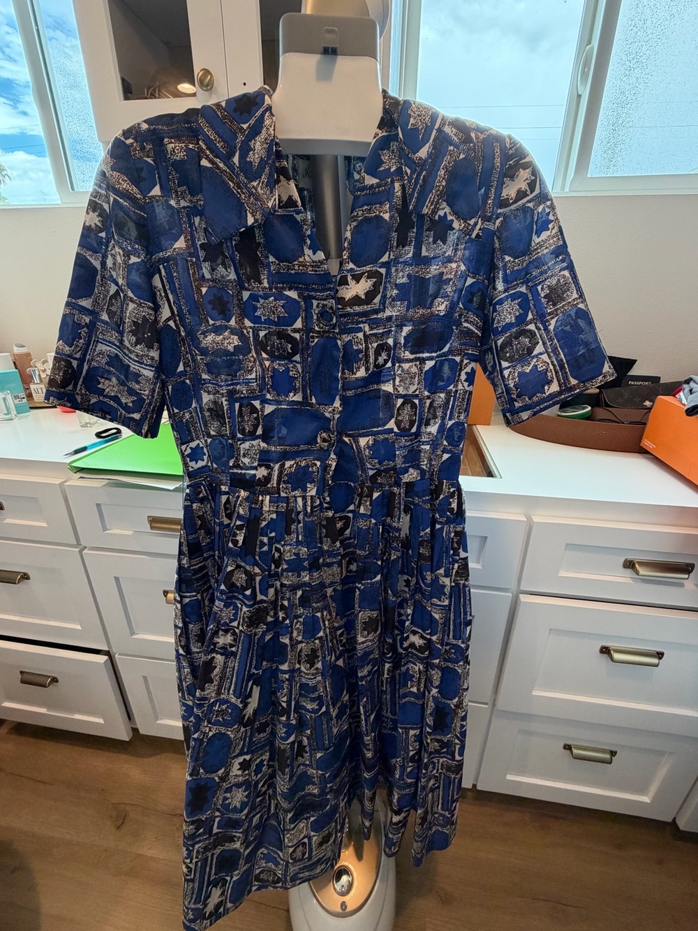 Henry Lee 
Blue Printed Collared Midi Dress